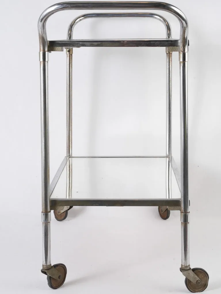 1970s French chrome & mirror rolling bar cart