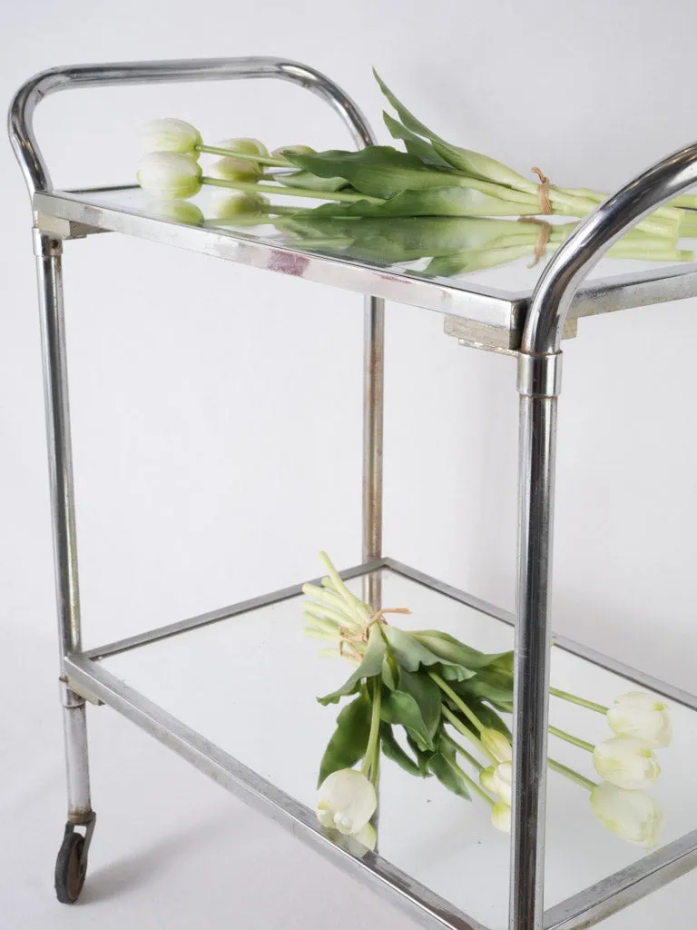 1970s French chrome & mirror rolling bar cart