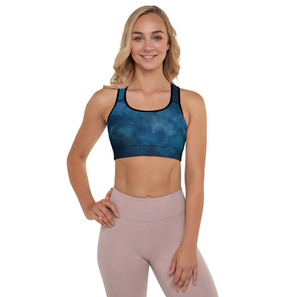Ladies High Support Padded Sports Bra-Navy Watercolor