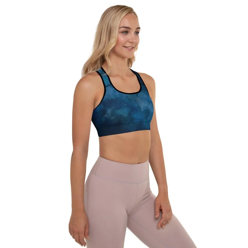 Ladies High Support Padded Sports Bra-Navy Watercolor