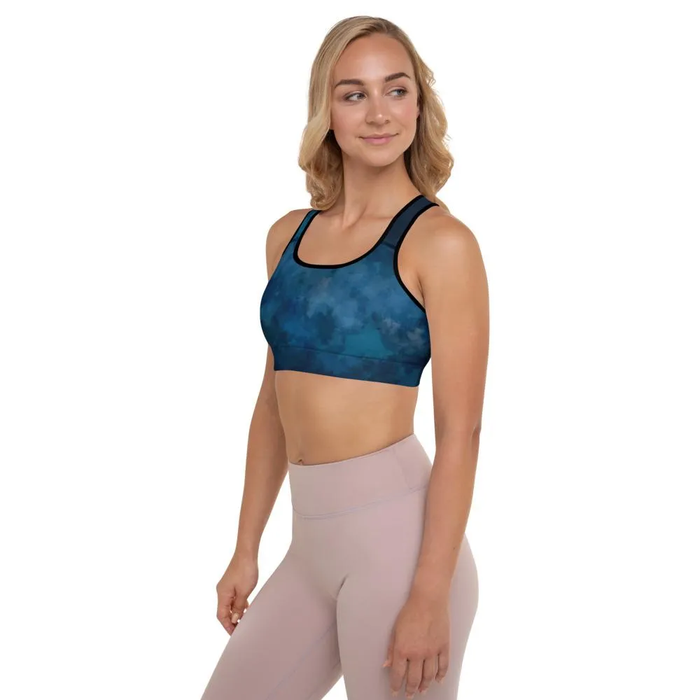 Ladies High Support Padded Sports Bra-Navy Watercolor