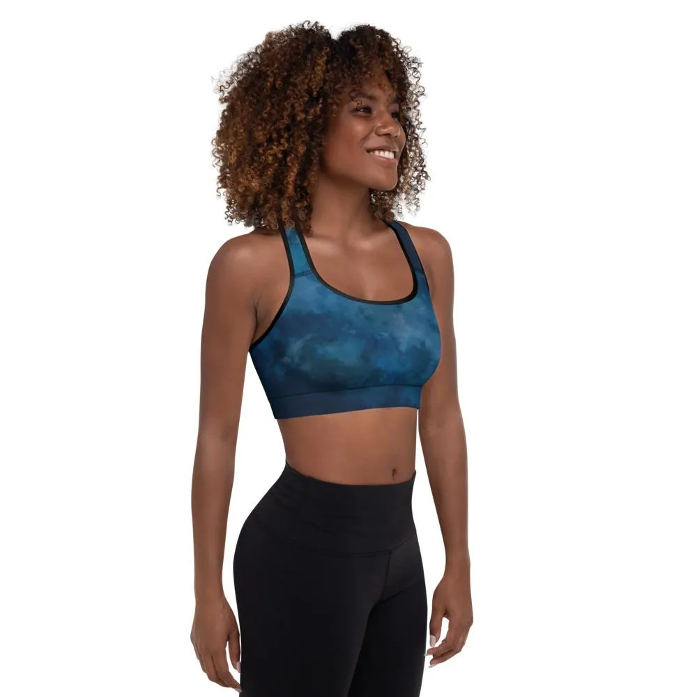 Ladies High Support Padded Sports Bra-Navy Watercolor