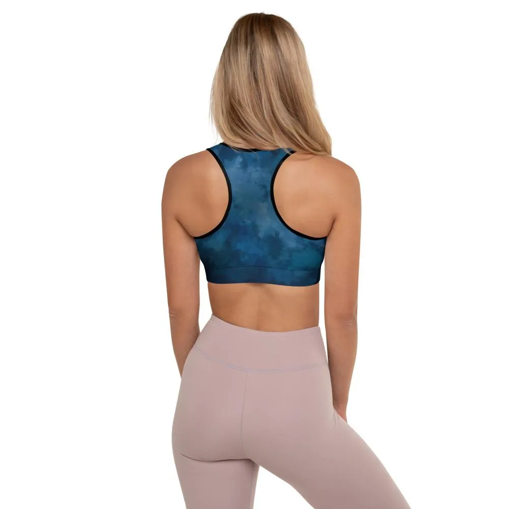 Ladies High Support Padded Sports Bra-Navy Watercolor