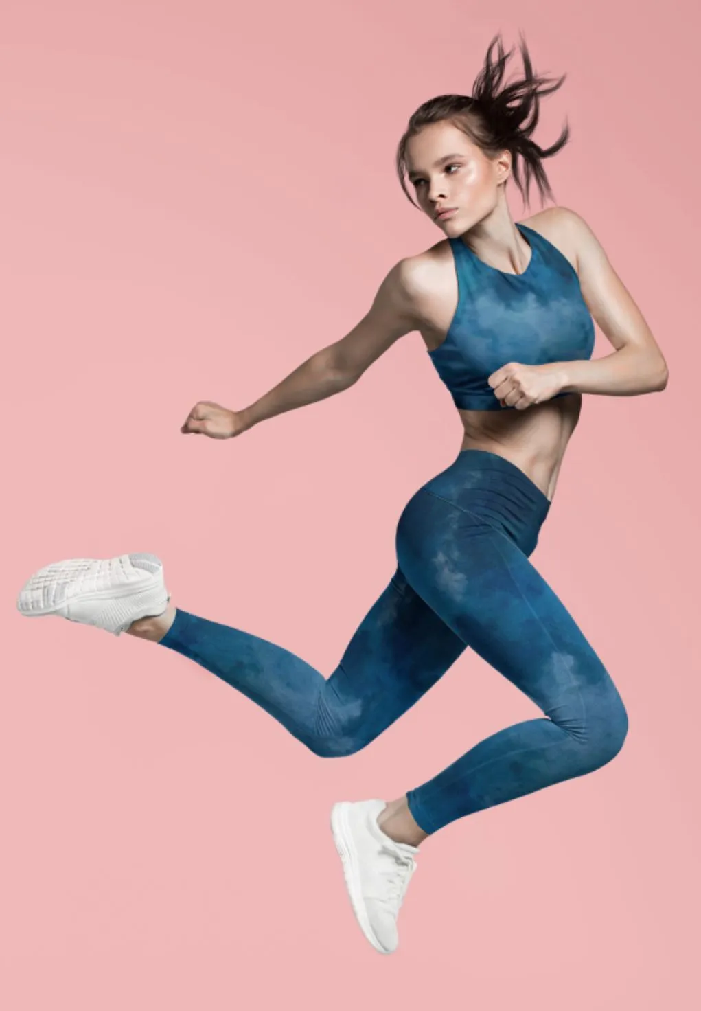 Ladies High Support Padded Sports Bra-Navy Watercolor
