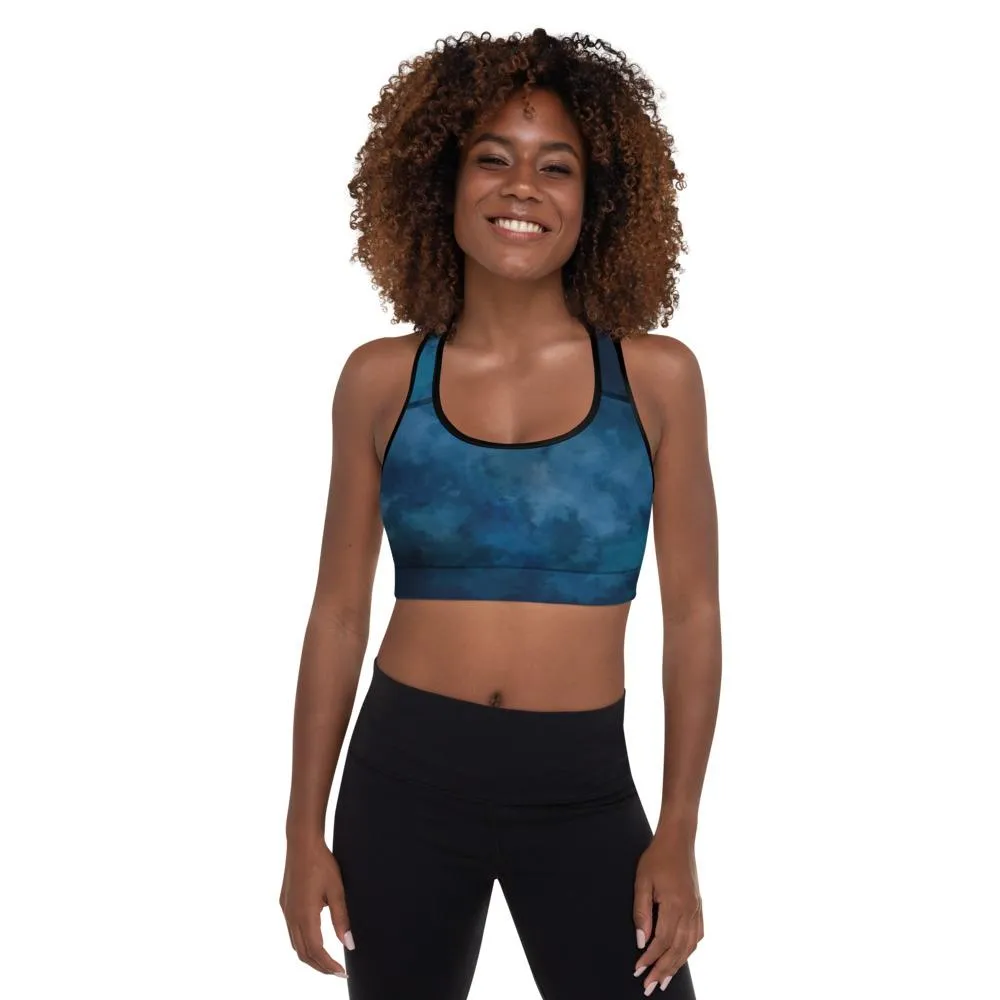 Ladies High Support Padded Sports Bra-Navy Watercolor