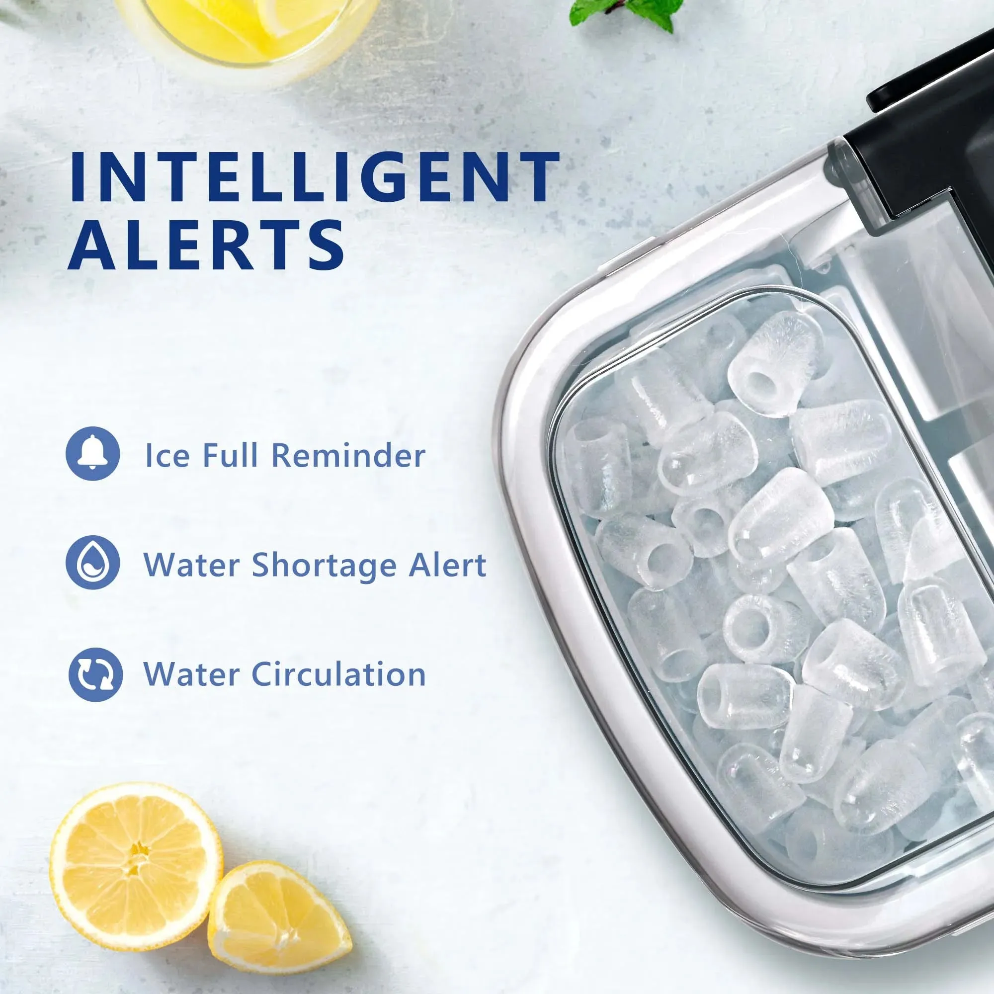 Simzlife 26 lbs/24H Countertop Ice Maker Machine, 9 Bullet-Shaped Ice in 6 Min, Auto-Cleaning