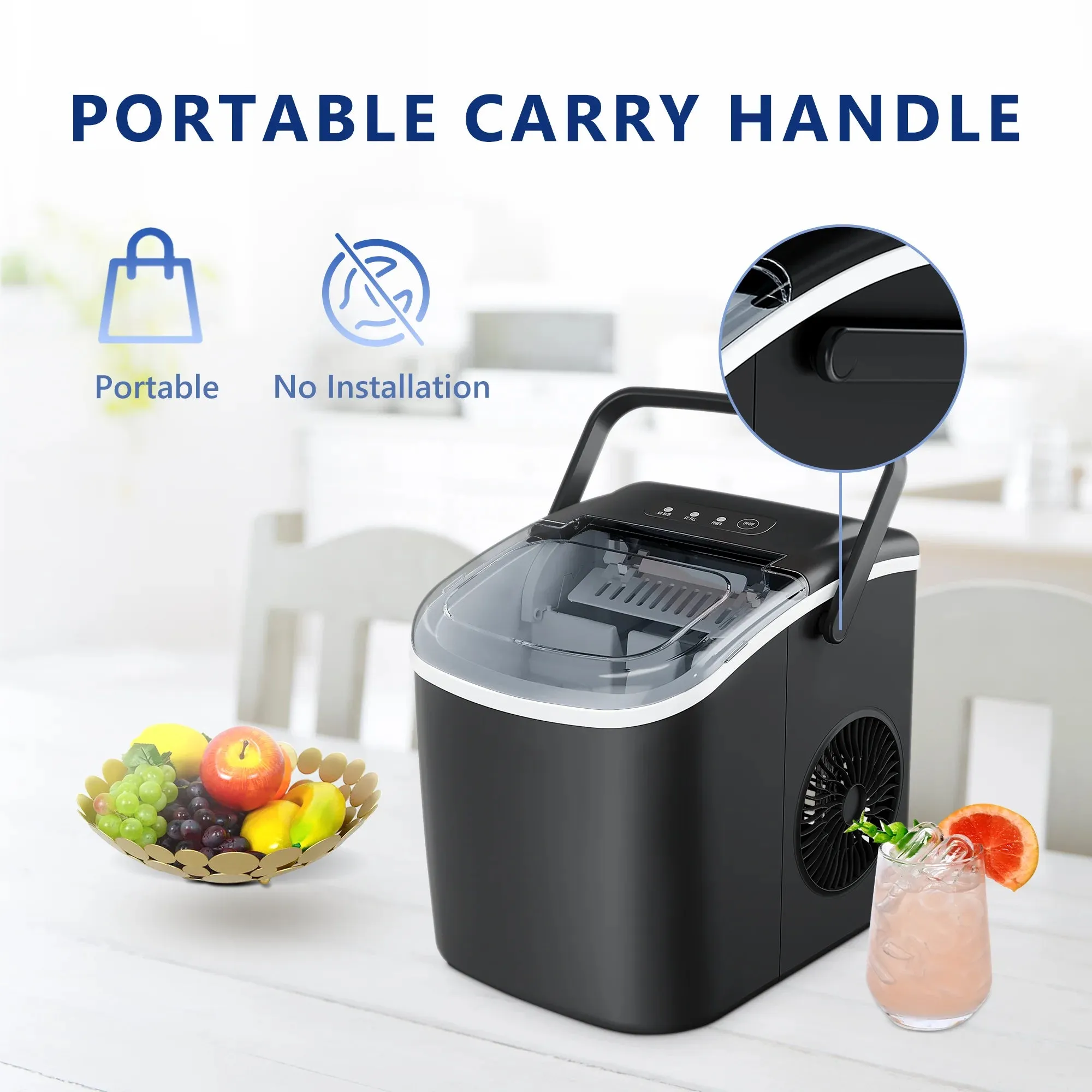 Simzlife 26 lbs/24H Countertop Ice Maker Machine, 9 Bullet-Shaped Ice in 6 Min, Auto-Cleaning
