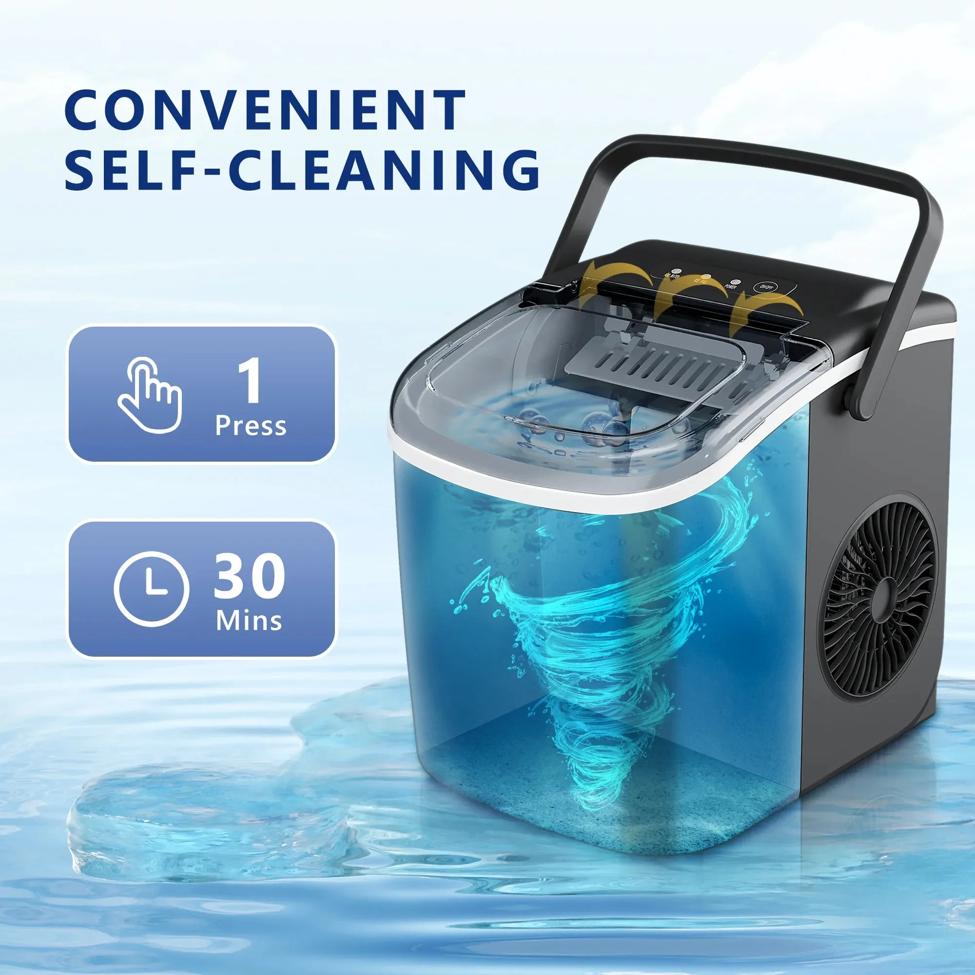 Simzlife 26 lbs/24H Countertop Ice Maker Machine, 9 Bullet-Shaped Ice in 6 Min, Auto-Cleaning