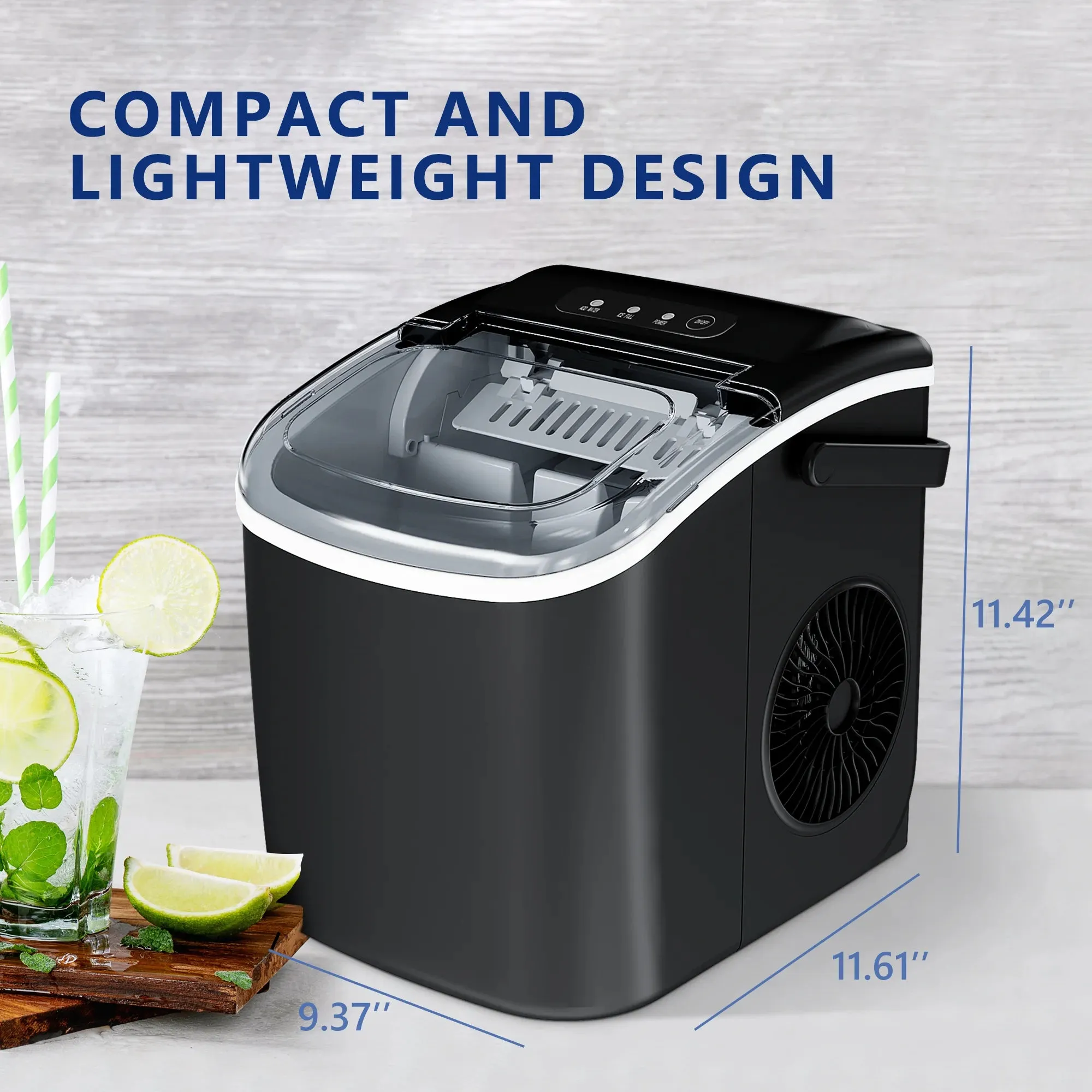 Simzlife 26 lbs/24H Countertop Ice Maker Machine, 9 Bullet-Shaped Ice in 6 Min, Auto-Cleaning